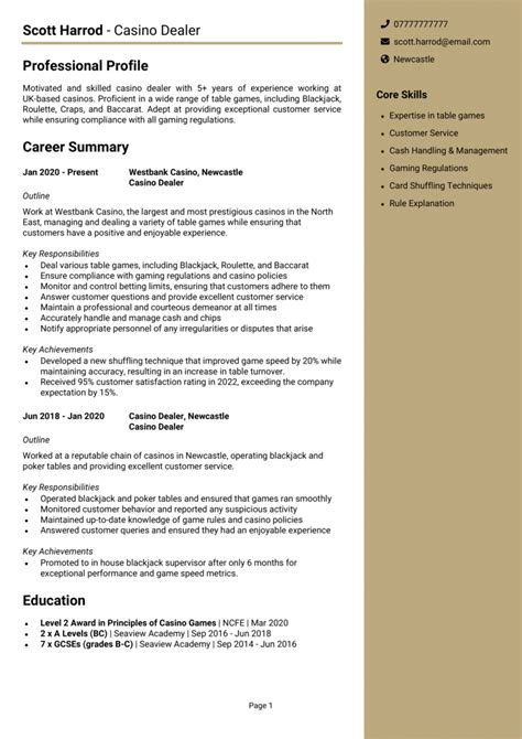 how to write cv for casino dealer